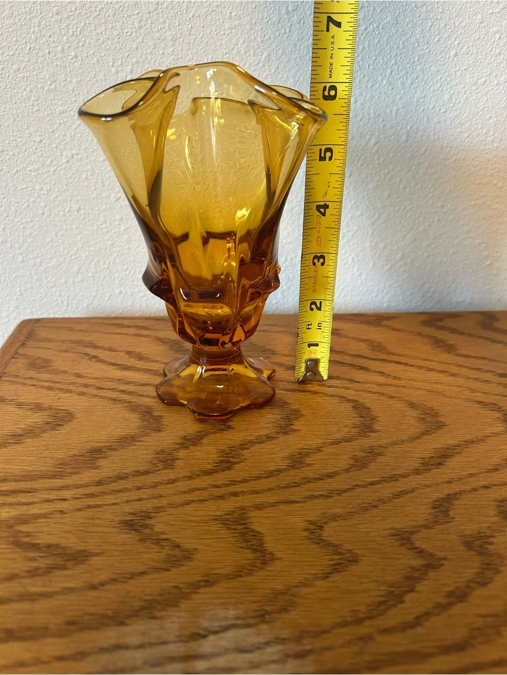 Vintage 1960's Fenton Valencia Amber Yellow Glass Handkerchief Vase Collectible